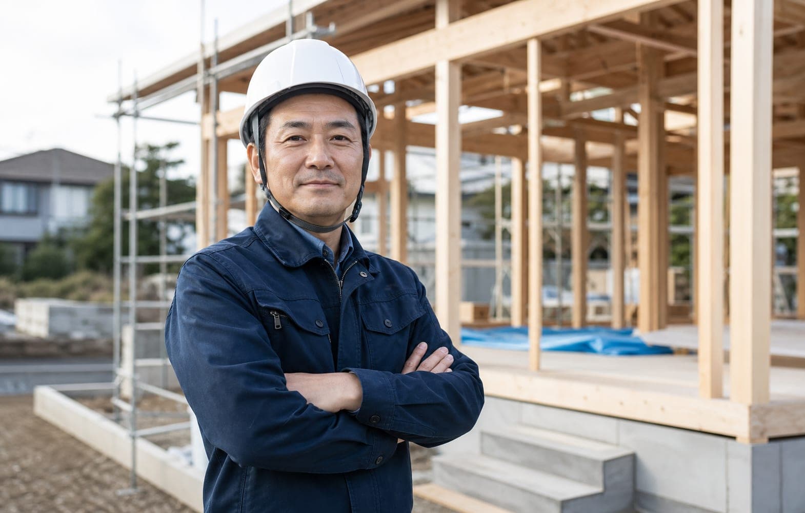 建築現場で今後の展望を語る株式会社山路建設の代表